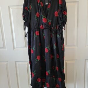 Black Dress with Red Rose Pattern